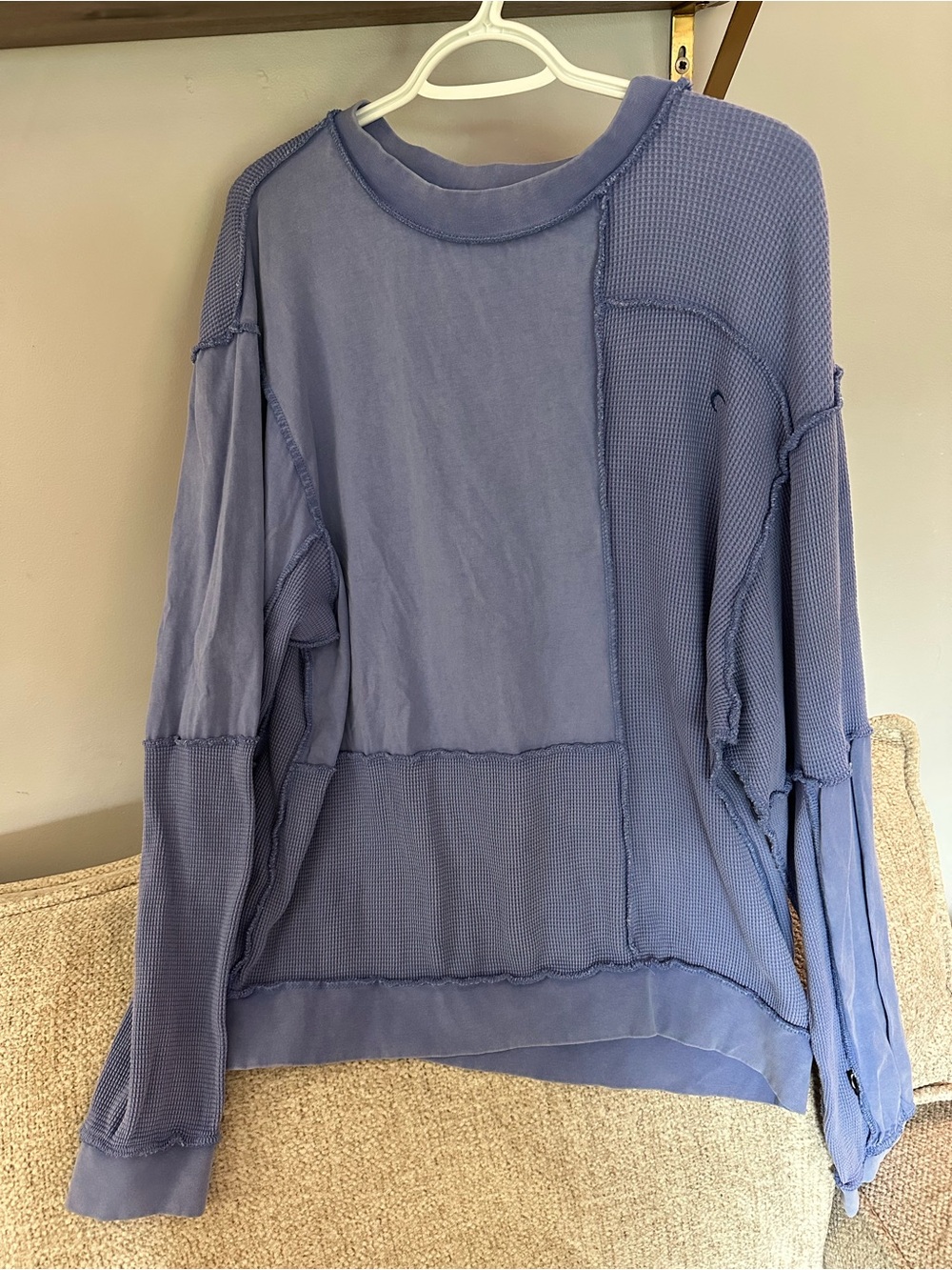 ZYIA Lavender-Blue Patchwork Crew Neck Sweater
